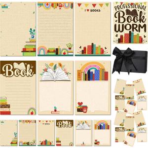 Gilprop 12 Pcs Book Club Sticky Note Set Book Lover Gifts Cute Sticky Note Pads Bookworm Task Trackers with Box Greeting Card Funny Gift for Reader Bookish Desk Office School Supplies