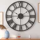 30 inch Large Metal Wall Clock, Industrial Indoor Outdoor Waterproof Art Decor Modern Clocks, European Retro with Oversized Roman Numerals, Silent Battery Operated Decor,Office,Kitchen, Loft (Black)