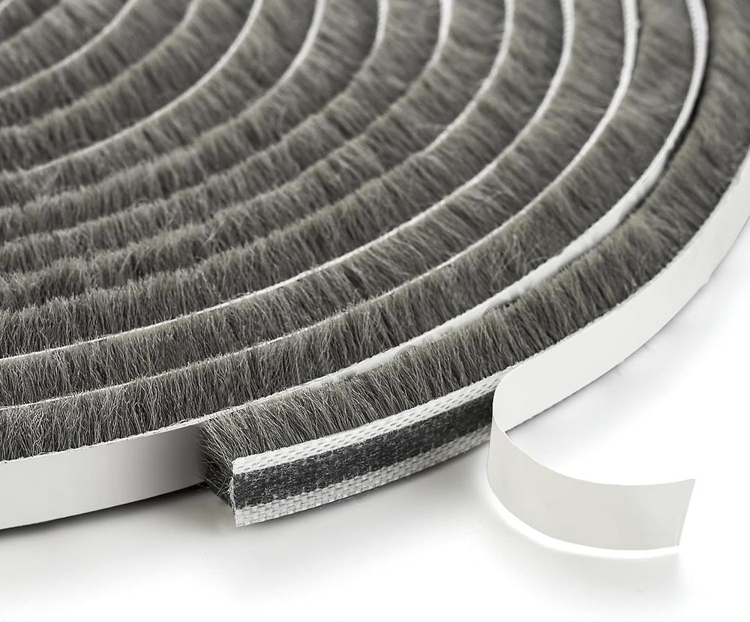 33 Ft Window Seal Strip, 0.35 inch x 0.35 inch Sliding Door Weather Stripping Window Seal, Pile Self Adhesive Window Weather Stripping,Door Noise Blocker, Grey (Gray)