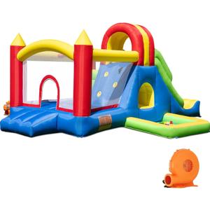 HuaKastro Large Bounce House for Big Kids Inflatable Playground with Tall Slide, Climbing Wall, Water Pool, Bouncy Ball Pit, Tunnel, Ring Toss Cones, Perfect for Backyard Party Family Gatherings