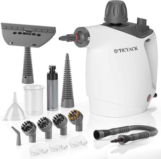 Ticyack Steam Cleaner, Handheld Steam Cleaner for Home, 16-Piece Steam Cleaner Kit with Automatic Steam Switch, Steamer for Kitchen, Bathroom, Car, Living Room and Multi-Surface Deep Cleaning (White)