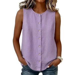 AKEWEI Linen Crop Tank Tops for Women 2026 Summer Spring Tops Y2k Petite Cropped Sleeveless Shirts Trendy Fashion Cute Vest Top（Purple, L） (Purple, L)
