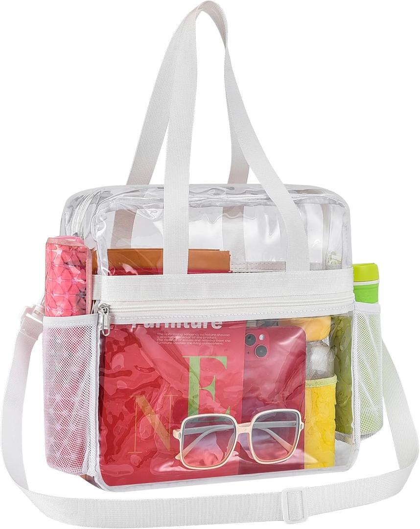Paxiland Clear Bag for Stadium Events, 12x6x12 inches Tote Bag with Detachable Reinforced Strap for Sports Concert and Work