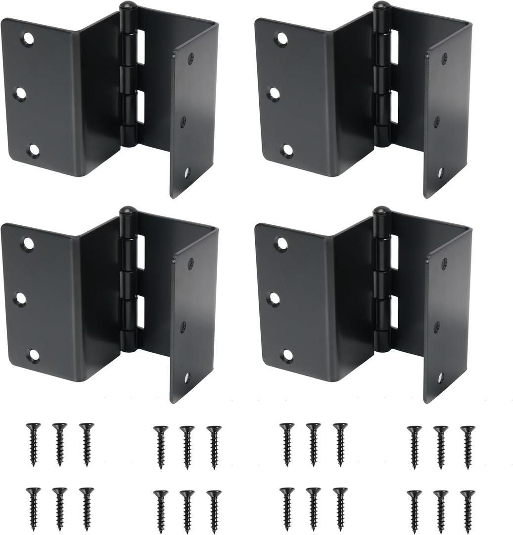 4-Pack Heavy Duty Expandable Door Hinges 3.5 inch Offset Hinges SPCC Black Matte Finish Thickned 1/4'' Radius Corner with 24 Screws, for Doors Interior Swing Out Hinge with Holes Handicap Door Hinge