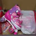 SULIFEEL Roller Skates for Girls Ages 3-12, 4 Sizes Adjustable Kids Quad Skates with Light up Wheels-Birthday Gift for Indoor Outdoor Sports (Large - Youth, Rose)