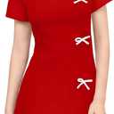 XXTAXN Women's Summer Boat Neck Short Sleeve Elegant Y2k A Line Mini Dress (XL, Red)