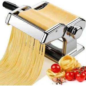 Pasta Maker Machine, Manual Pasta Maker with 9 Adjustable Thickness Settings, Stainless Steel Noodles Maker with Rollers and Cutter for Pasta, Spaghetti, Fettuccini, Lasagna