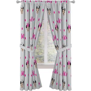 Jay Franco Black Out Window Curtains for Kids Bedroom 4-Piece Drape Set with 2 Tiebacks, Grey - Minnie Mouse, 42" W x 84" L (Pack of 2)