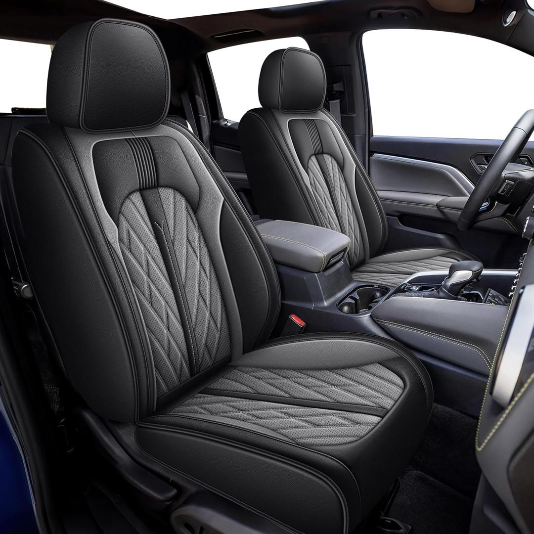 Seat Covers for Car Full Set Fit for Chevy Colorado 2015-2024 2025 Leather Seat Covers Breathable Waterproof Seat Protectors Automotive Seat Cushion with Airbag Compatible (5 Seats,Black&Dark Grey)