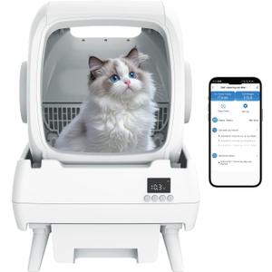 Automatic Cat Litter Box Self Cleaning - App Control, Cat Toilet Records, Suitable for Big Cats, Medium Cats, Kittens and Multi-Cat Families, Anti-Pinch, Low NoiseAssembly Required- White