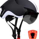 Shinmax Adult Bike Helmet,Bicycle Helmet with Removable Magnetic Goggles & USB Rechargeable LED Light Road Mountain Bike Helmet Adjustable Size Ultralight Cycling Helmet Men Women SM-T88 (Black, White)