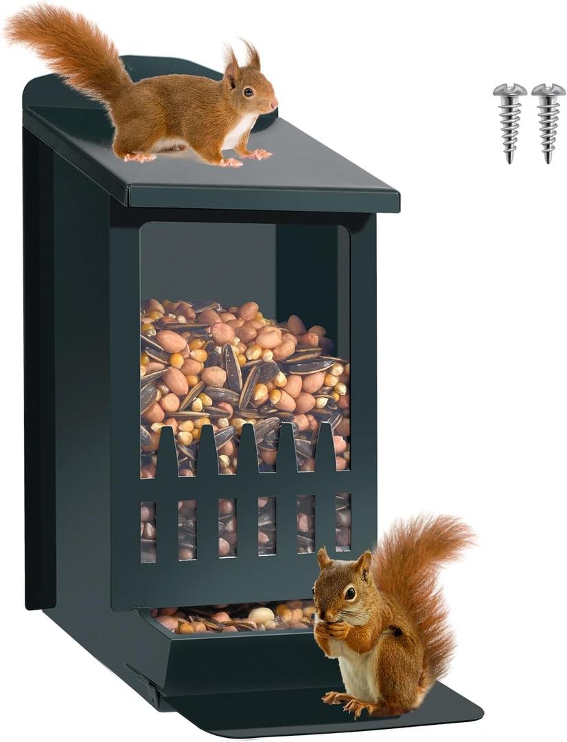 TreeGun Squirrel Feeder for Hanging Outside TreeMini Chipmunk Outdoors Squirrel Picnic Bench Feeders TableFunny Metal House BoxesStronger Than Wooden Structure (Fence Model Squirrel Feeder, Blue)