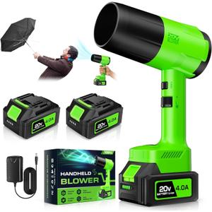 Leaf Blower Cordless, Handheld Leaf Blower with 2 X 4.0Ah Battery and Charger, 6 Speed Modes, Lightweight Blowers for Lawn Care, Patio, Yard, Dust,Blowing Leaves,Snow (Green)