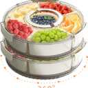 Divided Serving Tray with Lid and Handle, Stackable Snackle Box Container for Fruits Candy Organizer, Portable Spinning Rounded Veggie Tray for Kitchen, Party, Trave and Picnic-2 Pack