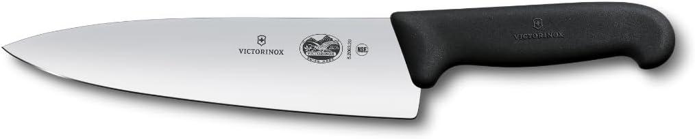 Victorinox Fibrox Pro Chefs Knife, 8 Inch - Swiss Army Kitchen Knife, High Carbon Stainless Steel Blade, Non-Slip Fibrox Handle, Dishwasher Safe, Black