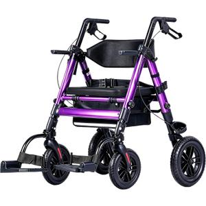 Ambliss 2-in-1 Rollator Walker Transport Chair – Heavy Duty 450 lbs Rolling Walkers with Seat for Seniors, 10" Rear & 8" Front All Terrain Wheels, Adjustable Height, Folding Mobility Aid for Adults