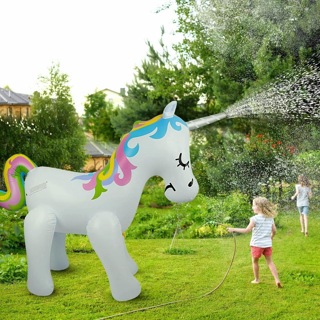 Float Joy Sprinkler for Kids Unicorn Water Sprinklers Inflatable Toys for Outdoor Play Summer Yard Kids and Adults Party Decoration, 84 X 34.5 X 61
