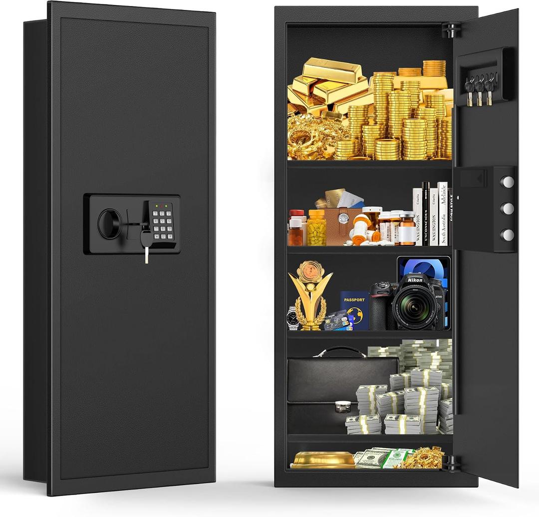 37.4" Tall Sturdy Wall Safes Between the Studs 16" Centers, Fireproof in Wall Safe with Removable Shelf, Combination Lock Hidden Safe for Money Jewelry Passport Documents