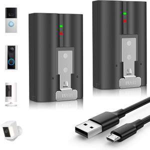 2-Pack V4 Replacement Battery with Micro-USB Cable for Ring-Doorbell 2/3/4/3 Plus, Spotlight Camera Stick Up Cam, Rechargeable Upgraded Lithium Li-ion Batteries Camera Indoor 3.65V 6040mAh/22.046Wh