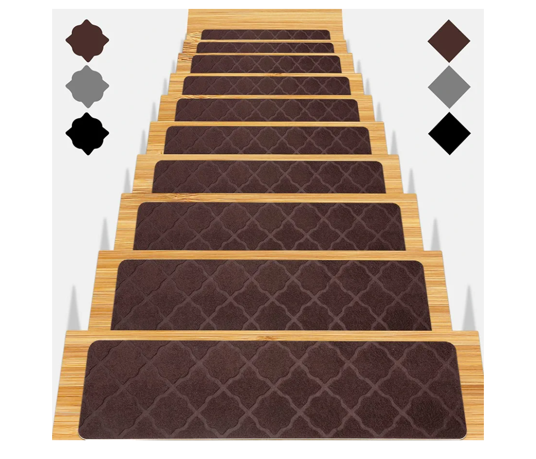 Stair Treads for Wooden Steps 15pcs - 8x30in Carpet Stairs Runner Indoor Non-Slip Stair Mats for Kids Elders and Pets