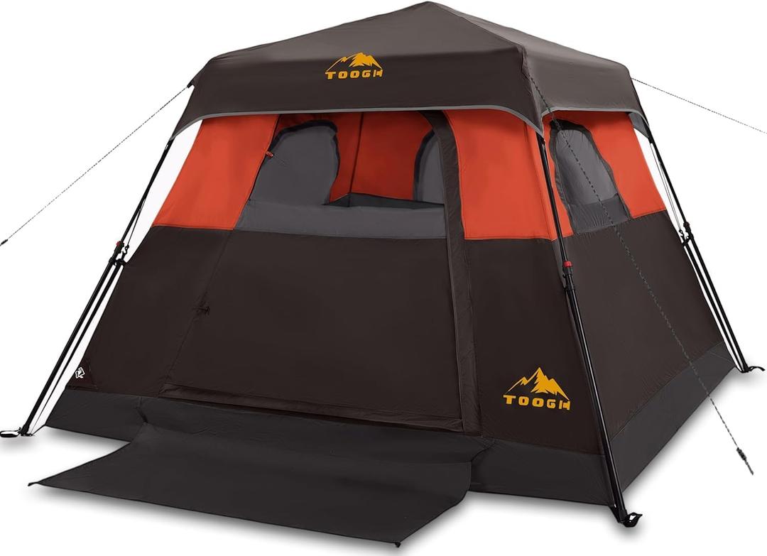 3/4 Person Camping Tent with 1 Door, 4 Windows, and Upgraded Ventilation Instant Setup, Waterproof, 8'x 8'x 67''Oxford Fabric Floor Pop Up in 60 Seconds Includes Rainfly and Backpack