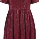 Wenrine Women's Sequin Plus Size Mini Dress Short Sleeve Scoop Neck Pleated A Line Cocktail Party Dresses (Wine Red), Size: X-Large Plus