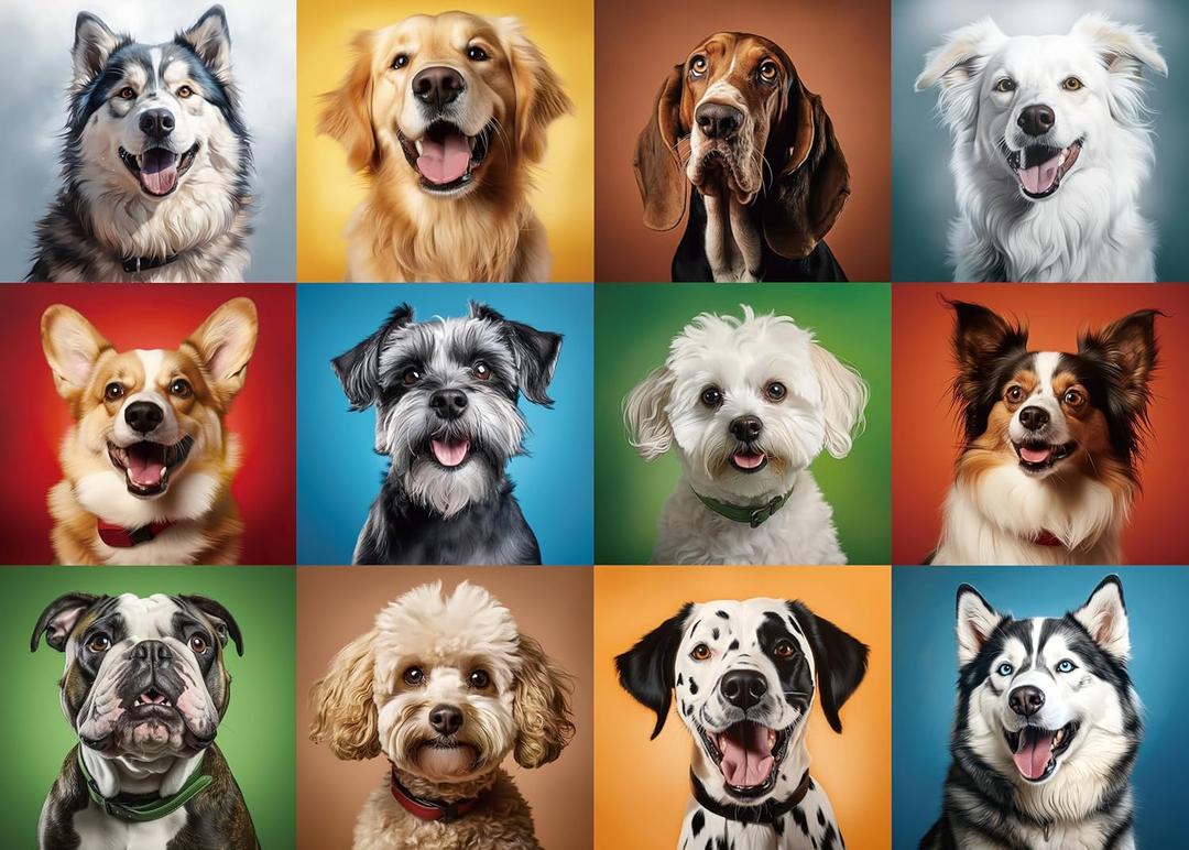 Nattork Jigsaw Puzzle 1000 Pieces for Adults, Colorful Dogs,Challenging Adult Puzzles for Christmas Decor & Gift