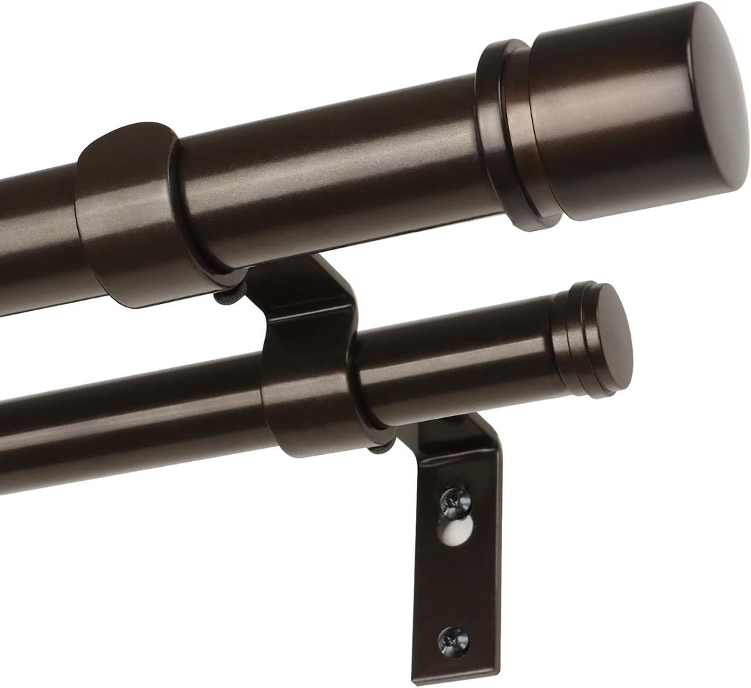 Double Curtain Rod 72 to 144 Inch, HOTOZON 1 Inch Heavy Duty Curtain Rods for Windows, Telescoping Double Drapery Rod with Simple Cap Finials, Bronze