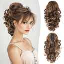 Clip on Ponytails for Women - 12 Inch Curly Ponytail Extension, Wavy Pony Tails Hair Extensions, Synthetic Hair Extensions Ponytail, Clip in Ponytail (Color: Chestnut Brown With Golden Highlights)