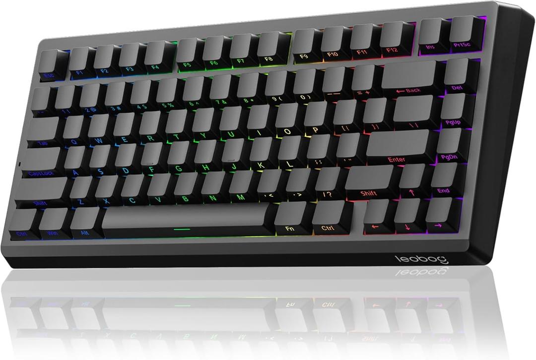 LEOBOG A80 RT Hall Effect Gaming Keyboard Wired, Rapid Trigger Magnetic Switch Keyboard with 0.01mm RT Adjustable Actuation, 8000Hz Polling Rate, RGB Backlit Mechanical Keyboard 75% for PC Gamer (Side Printed Black)