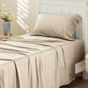 Bedsure Cooling Sheets Twin, Rayon Derived from Bamboo, PureWoven, Breathable & Soft, Deep Pocket Up to 16 Inches, Hotel Luxury Silky Bedding for Hot Sleepers, Beige