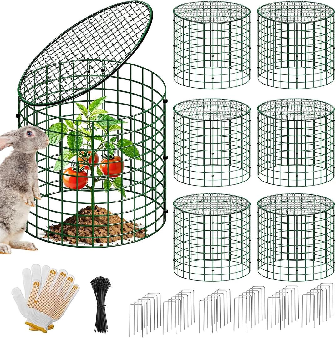 Breeze Touch 6 Pcs Plant Protectors from Animals, 12" H x 12" D Metal Plant Cages for Outdoor Plants, Sturdy Garden Cloches for Plants, Anti-Scratch Chicken Wire Mesh/Fencing, Strawberry Protector