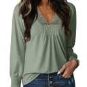 Dokotoo Womens Tops Ladies Fall Long Sleeve Shirts for Women V Neck Solid Loose Fit Casual T Shirts 2026 Fashion Tee Tunic Tops and Blouses Business Outfits Clothes Green L (Green, L)