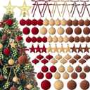 95 Pcs Velvet Christmas Tree Decorations Set - 70 Assorted Flocked Ball Ornament, 12 Velvet Bow, 1 Top Star, 12 Glitter Berry Stems for Winter Garland Holiday Tree(Burgundy, Brown, Khaki)