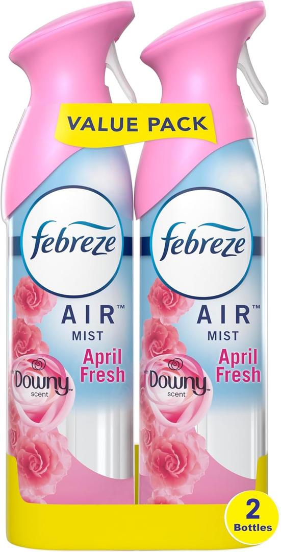 Febreze Air Mist Air Freshener Spray, Odor-Fighting Room Spray, Air Fresheners for Home and Bathroom and Kitchen, Aerosol Can, Downy April Fresh Scent, 8.8oz (Pack of 2)