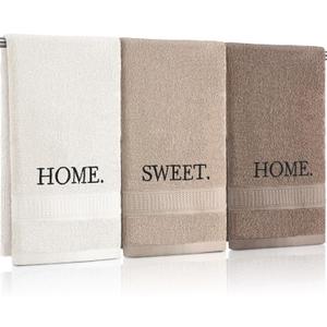 FuWeave 3 Pcs Farmhouse Decorative Hand Towels for Bathroom and Kitchen Rustic Embroidered Cotton Hand Towels Decorative Set for Boho Bathroom Decor(Brown,Home,Sweet,Home)