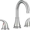 Bathroom Faucet 3 Holes, 8 Inch Widespread Faucet 2 Handle Bathroom Sink Faucets Lead-Free Brushed Nickel Bath Sink Faucets with Pop-up Drain Stopper and Supply Hoses