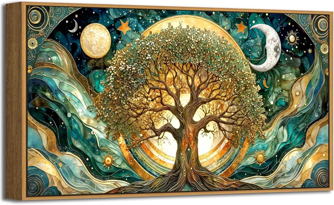RUDIEOLSIW Tree of Life Sun Moon Celestial Canvas Wall Art 20x40 in