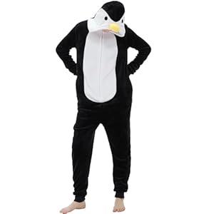 SWEETXIN Adult Unisex Onesie Pajamas Halloween Christmas Cosplay Costume Suit for Women and Men (Black Penguin, XX-Large)