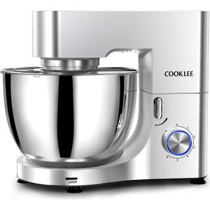 COOKLEE Stand Mixer, 9.5 Qt. 660W Electric Kitchen Mixer with Dishwasher-Safe Dough Hooks, Flat Beaters, Wire Whip & Pouring Shield Attachments for Most Home Cooks, Silver (Silver1)