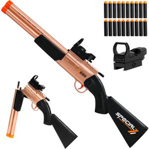 DoubleBarrel Shotgun Gold Soft Bullet Realistic Shell Ejecting Foam Blaster Sniper Rifle Kids 8+ Young Boys Girls Age 812 Dart Teen Adults Red Dot Scope Cool Outdoor Play Shooting Game