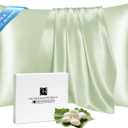 Ravmix Silk Pillow Cases with Zipper, 21momme Mulberry Silk Pillowcase for Hair Skin Health, Soft Smooth Breathable Cool Pillow Cover for Beauty Sleep with Gift Box 1 Pack (Standard 20"x26", Bean Green)