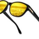 LVIOE Night Driving Glasses for Women Men Anti Glare Polarized Yellow Night Vision Glasses for Night Time LN2317 (A01 Black Frame/Night Vision)