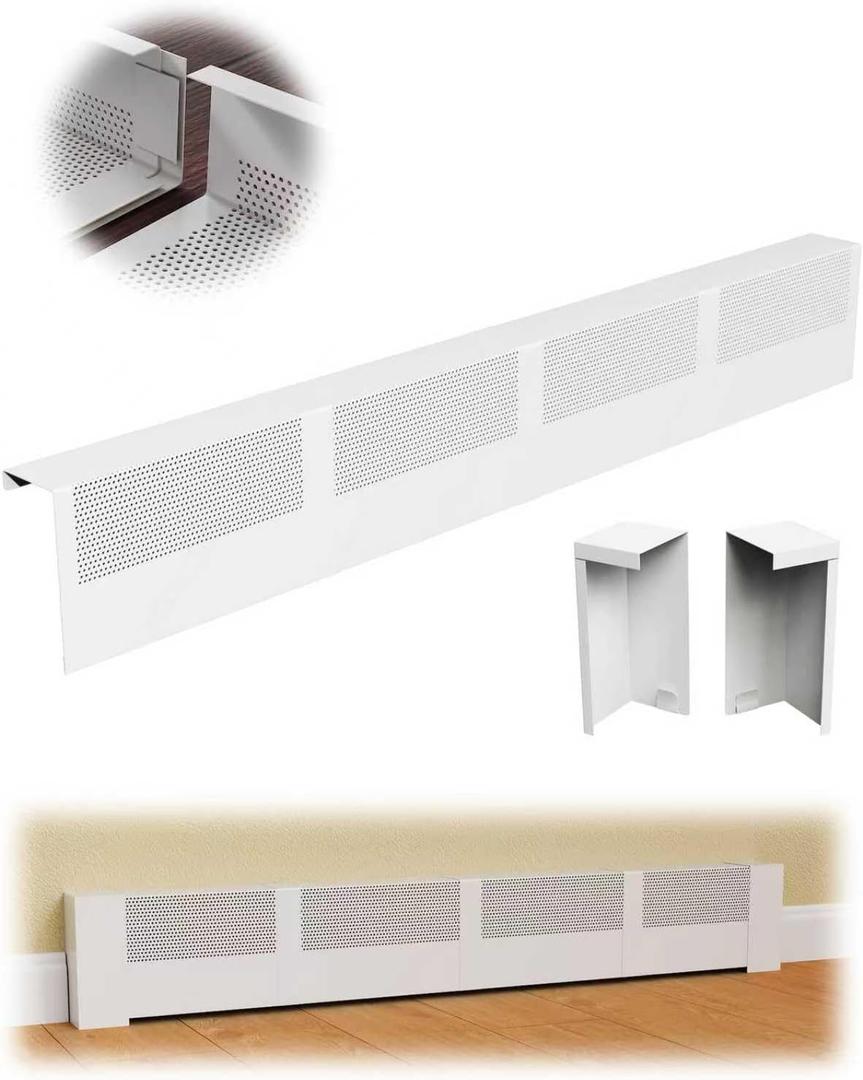 Baseboard Heater Covers, 4Ft DIY Size Baseboard Cover with Endcaps for Replacing Old Hydronic Hot-Water Baseboard Radiator Covers, Easy Slip-On and Rust Proof Baseboard Heat Front Cover for Home