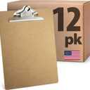 Officemate Recycled Wood Clipboards, Letter Size, 12-Pack with 6 Rust-Resistant Clips, Durable Hardboard Writing Surface, Made in USA, 9" x 12.5" (83712)