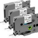 Label KINGDOM HSe-231 Heat Shrink Tube Label Replacement for Brother P-Touch Heat Shrink Wire Label Tape HSe231 11.7mm Black on White Compatible with P Touch PT-D210 PT-D400 PT-E300 PT-E500, 3-Pack (12mm (0.46"))