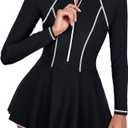 Century Star Long Sleeve Swimsuits Swim Dress Women Teen Girls Rash Guard Modest One Piece Swimwear with Skirt Bathing Suit XS