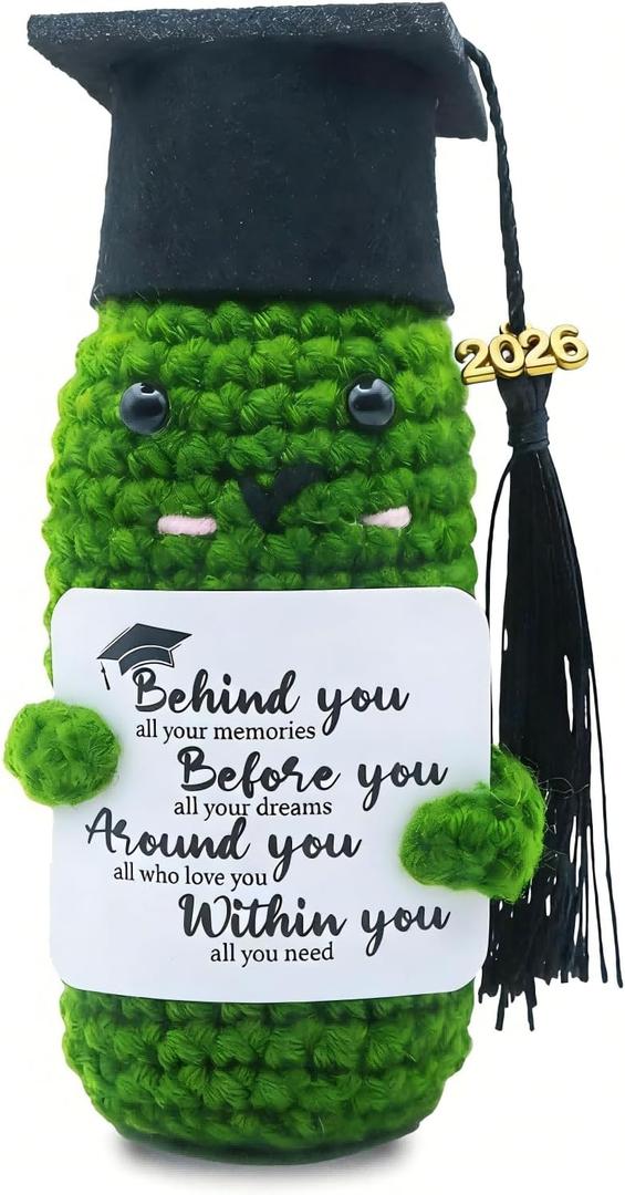 3 x SIHPTO Graduation Gifts Emotional Support Crochet Positive Pickle,Class of 2026 Cute Crochet Animals,Graduation Gifts for Her Girls Him Boys High School College Graduation (2026 Graduation Pickle)