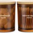 Glass Qtip Holder 2 Pack , Qtip Holder Dispenser Bathroom Set Bathroom Organizers and Storage Q tip Holder with Lid Makeup Storage Organizer for Cotton Swabs,Cotton Balls,Pads ,Amber