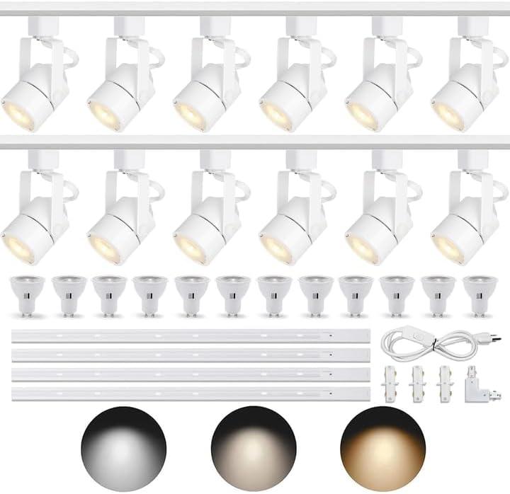 Track Lighting Kit with GU10 10W 3CCT H‑Type 13.12FT Rails White 12 Lights
All‑in‑One Plug‑in Ceiling Accent Spotlights, Easy Installation for Residential Commercial Lighting Applications